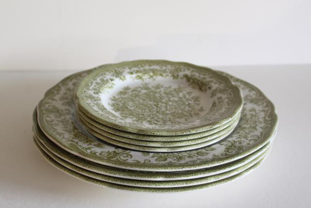 vintage Avondale J & G Meakin green floral transferware china, dinner and salad plates