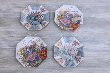 vintage Ayame Japan porcelain plates, iris  peonies floral w/ gold