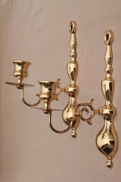 vintage Baldwin brass wall mount candle holder sconces, polished solid brass