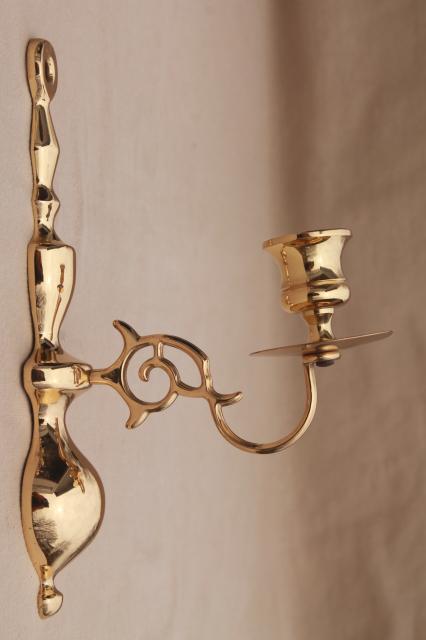 vintage Baldwin brass wall mount candle holder sconces, polished solid brass