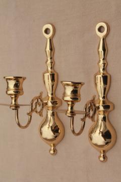 vintage Baldwin brass wall mount candle holder sconces, polished solid brass