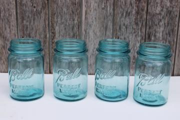 vintage Ball Perfect Mason aqua blue glass canning jars, pint size jar lot