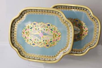 vintage Baret Ware trays, deco mod harlequin leaves candy colors with silver and gold