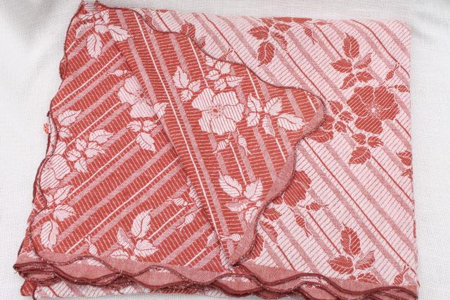 vintage Bates bedspread, woven cotton bed cover in russet orange & white