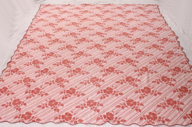 vintage Bates bedspread, woven cotton bed cover in russet orange & white
