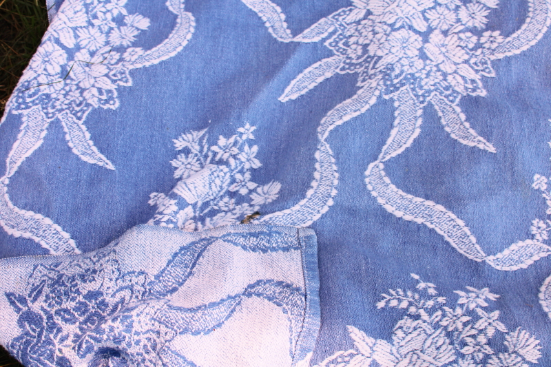 vintage Bates woven cotton jacquard bedspread, blue white bridal ...