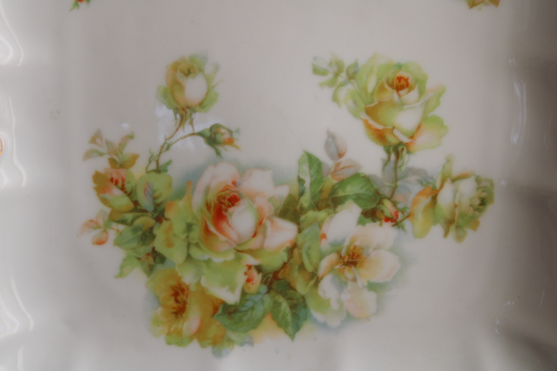vintage Bavaria peach roses floral china tray w/ little handles, square cake plate