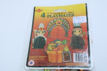 vintage Beistle USA made Thanksgiving decorations, honeycomb tissue paper table centerpiece figures
