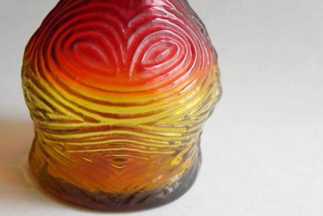 vintage Blenko amberina orange art glass vase, Myers design textured glass 1969