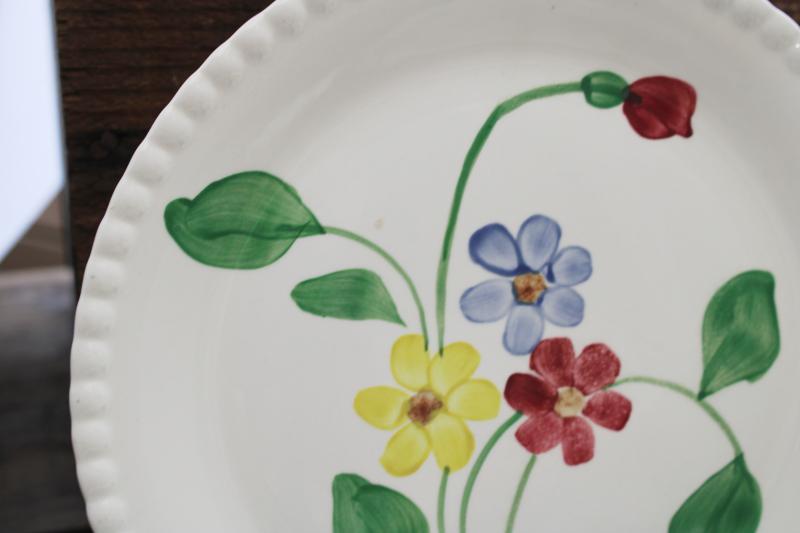 vintage Blue Ridge Southern Potteries dinner plates hand painted daisies red blue yellow