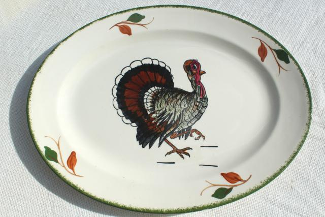 vintage Blue Ridge Southern Potteries hand painted china Thanksgiving turkey platter