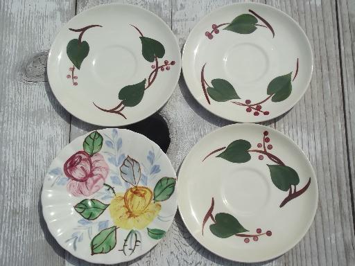 vintage Blue Ridge & other painted pottery saucer plates, assorted patterns