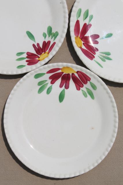 vintage Blue Ridge pottery pie crust edge salad bowl & plates w/ hand-painted red flower