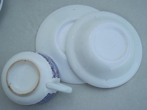 vintage Blue Willow china cups & saucers, bowls - breakfast set for 2