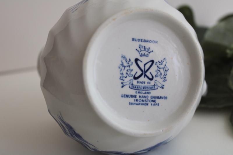 vintage Bluebrook Staffordshire china cream pitcher blue & white transferware