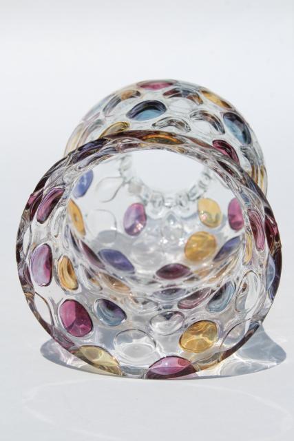 vintage Bohemia crystal glass lamp shade, colored dots thumbprint coin spo