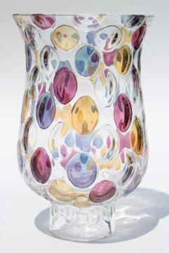 vintage Bohemia crystal glass lamp shade, colored dots thumbprint coin spo