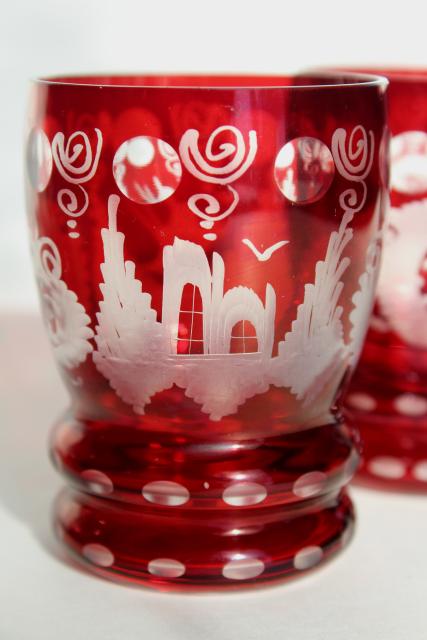 Hand Cut To Clear Blue Ruby red Colored Glass Wine glasses Gobelt With –  JINZHI GLASS CRAFTS