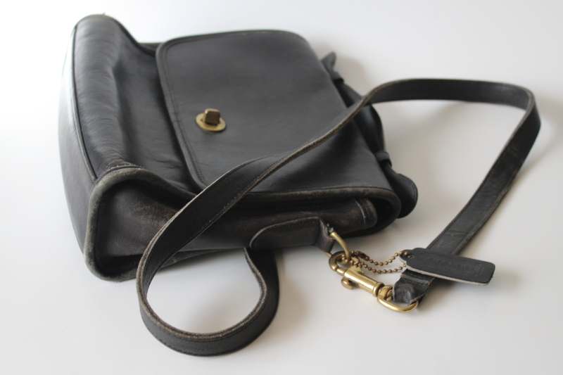 vintage Bonnie Cashin Coach Court bag, black leather top handle purse, long strap shoulder bag