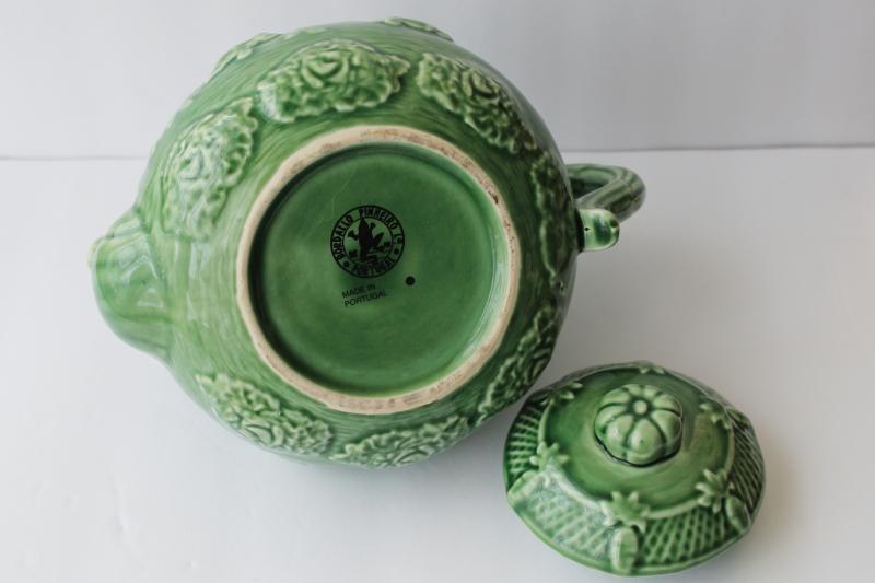 vintage Bordallo Pinheiro Portugal pottery rabbits pattern cabbage green teapot