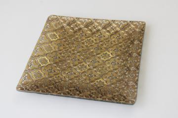 vintage Briard Iberia heavy gold brocade pattern glass, mod square tray or plate