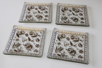 vintage Briard Persian Garden gold print glass coasters set, square formed glass plates