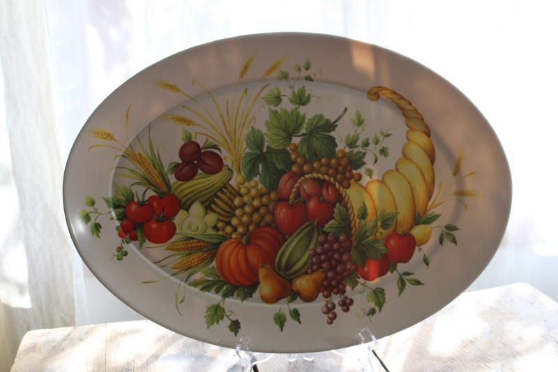 vintage Brookpark melmac Thanksgiving turkey platter or tray, horn of plenty cornucopia
