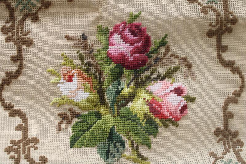 vintage Brunswick needlepoint canvas, Berlin work tapestry flowers pre-worked in Madeira