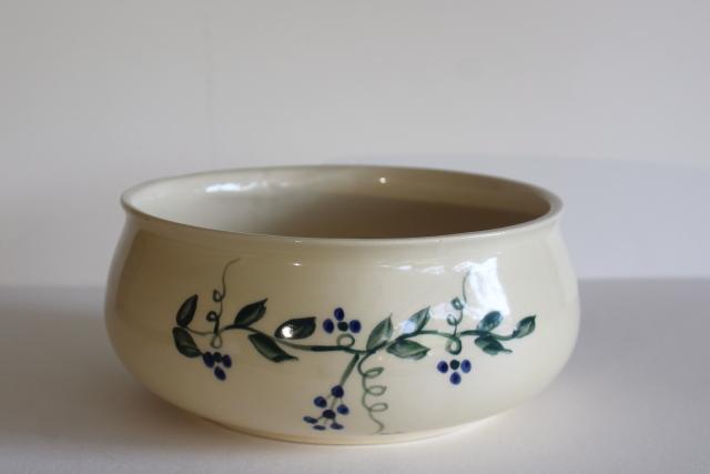 vintage Brush pottery planter pot bowl, hand painted blue berries & grape vine