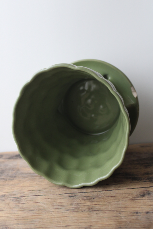 vintage Brush pottery planter pot w/ saucer, pebbled pattern floraline green
