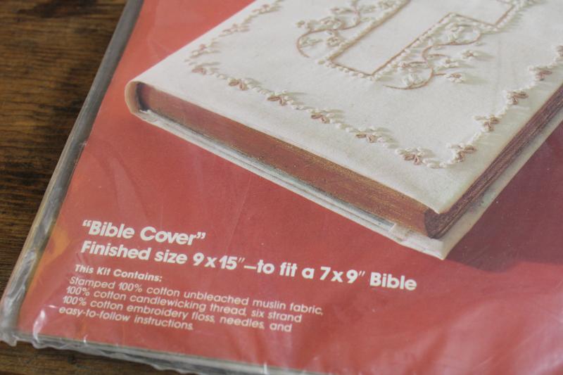 vintage Bucilla needlework kit, candlewick embroidery, Bible cover to make, hand stitching