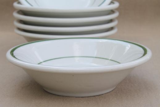vintage Buffalo china bowls, green band white ironstone restaurant ware