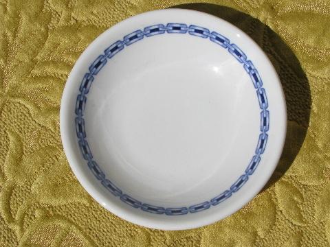 vintage Buffalo china ironstone fruit bowls, blue and white chain border
