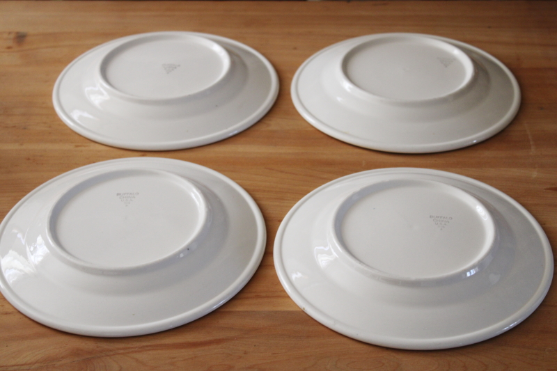 vintage Buffalo china restaurant ware, forest green band white ironstone, diner style lunch plates