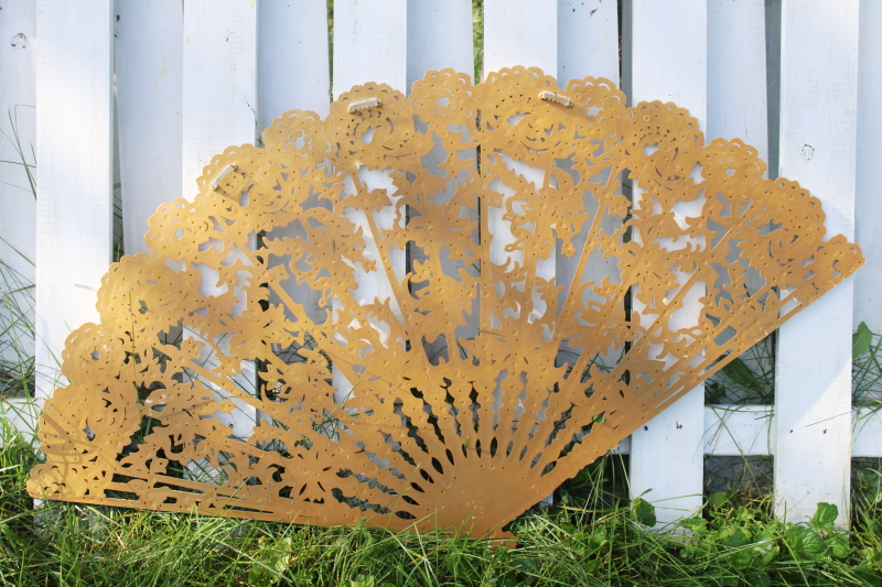 vintage Burwood wall art hanging, ornate lace fan for headboard or architectual ornament
