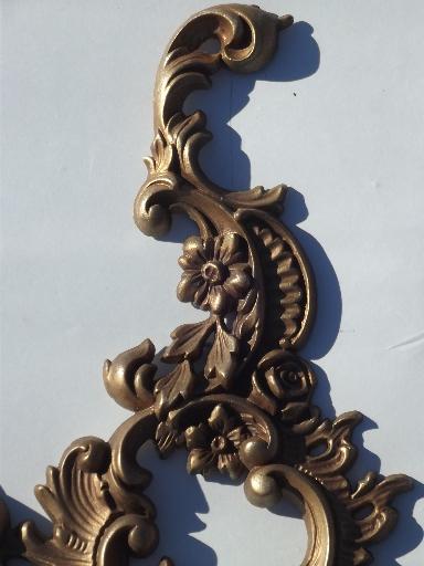 vintage Burwood wall sconces set, gold plastic rococo candle holders
