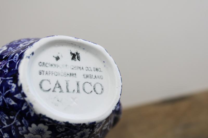 vintage Calico blue chintz china milk jug or cream pitcher, Staffordshire creamer