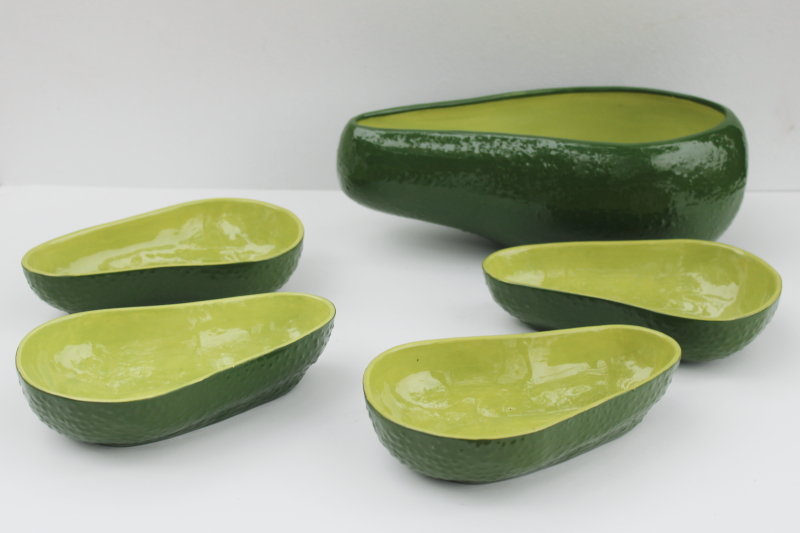 vintage California pottery ceramic avocado shape bowls for guacamole or
