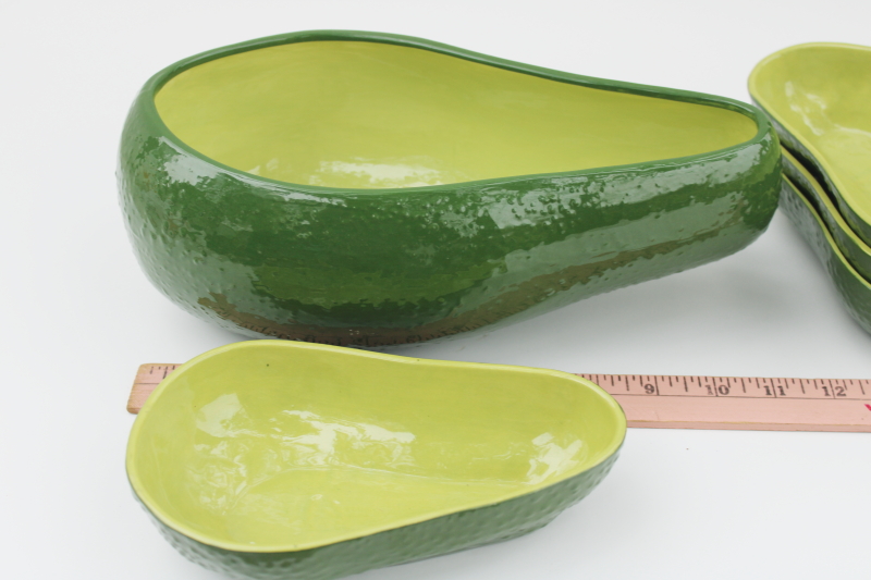 vintage California pottery ceramic avocado shape bowls for guacamole or