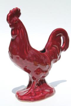 vintage Camark pottery planter, big red rooster 40s 50s ceramic plant pot