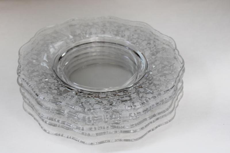 Vintage Cambridge Rose Point Etched Pattern Elegant Glass Plates Crystal Clear 6454