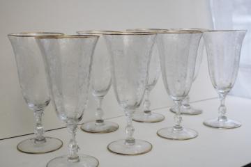 Etched Crystal Stemware Set of 5 Etched Crystal Tumblers Iced Tea Glass Vintage Cocktail Glass Footed Tumbler