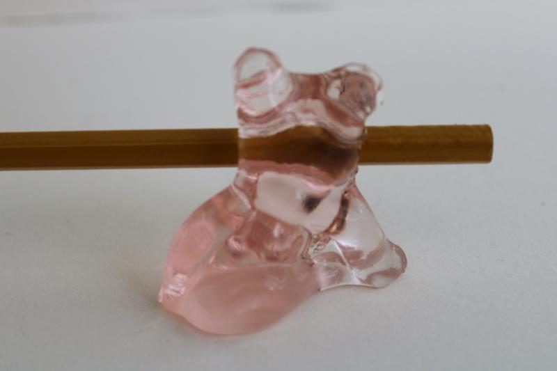 vintage Cambridge glass dog pencil holder, mini bulldog figurine pink depression glass