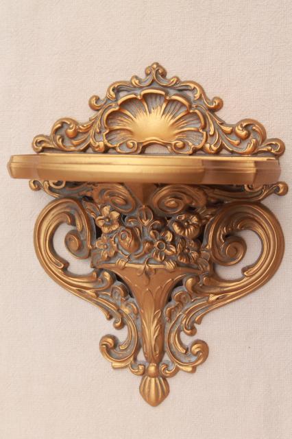 vintage Cameo Creations gold rococo plastic wall mount bracket shelves