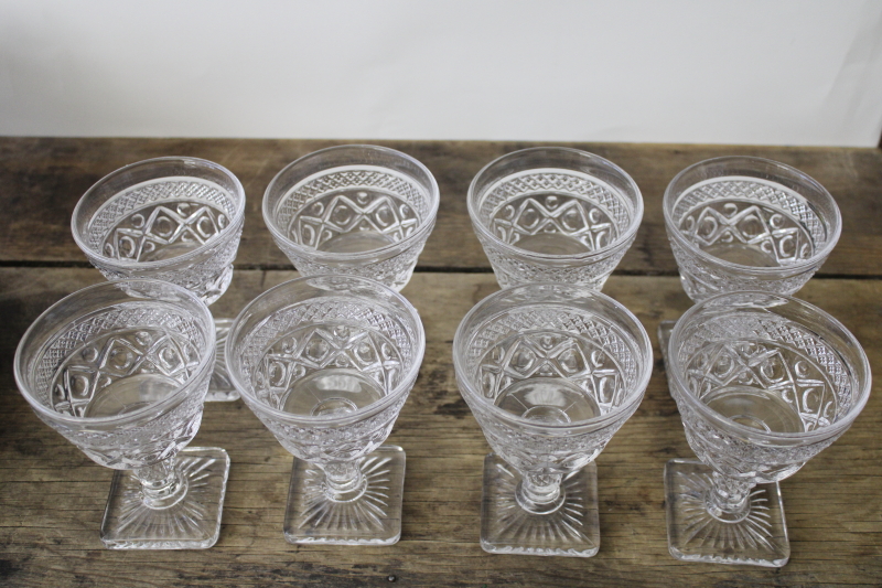 vintage Cape Cod pattern Imperial glass goblets, heavy pressed glass champagne glasses