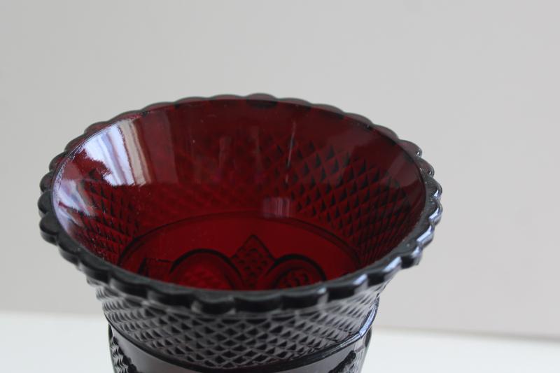 vintage Cape Cod ruby red glass vase, made by Fostoria for Avon