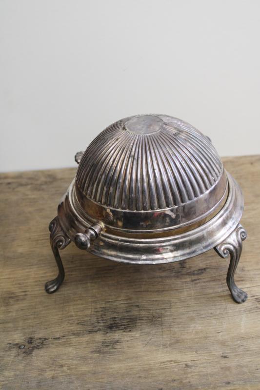 vintage Cavendish silver plate butter dish, roll top covered round butter