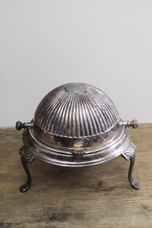 vintage Cavendish silver plate butter dish, roll top covered round butter