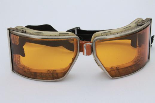 vintage Cesco amber goggles in original box - steampunk workshop, motorcycle / aviator safety glasses 