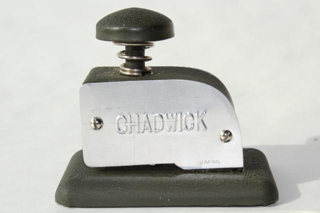 vintage Chadwick stapleless stapler, clip-less paper fastener for office desk filing